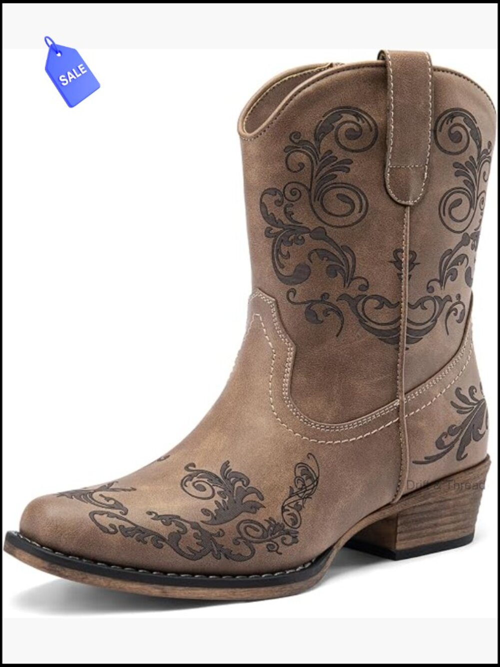 Women's Retro Cowboy Ankle Boots Square Toe Side Zipper Faux Leather Cuban Heel